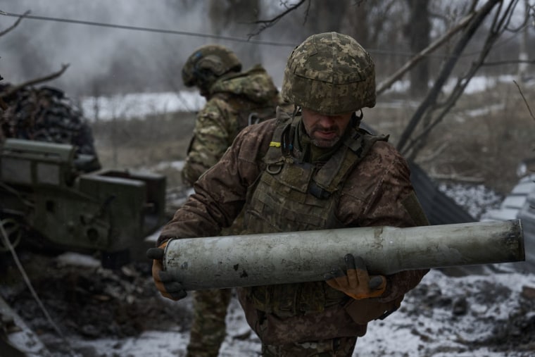 Ukrainian soldiers fight in the Avdiivka region of Ukraine on December 7, 2023.
