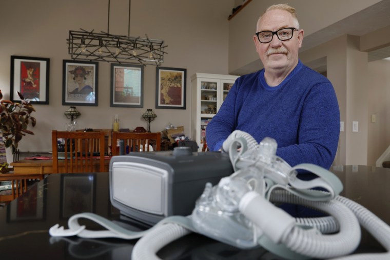 Jeffrey Reed, a patient who experienced constant infections and two pneumonias while using the Philips CPAP machine, at his home in Marysville, Ohio, on January 29, 2024.
