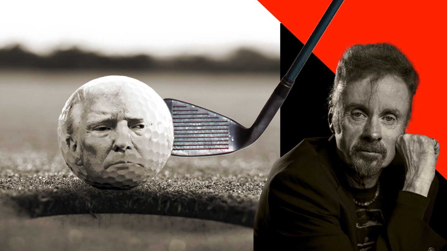 TC Boyle in einer Illustration mit Trumps Gesicht auf einem Golfball