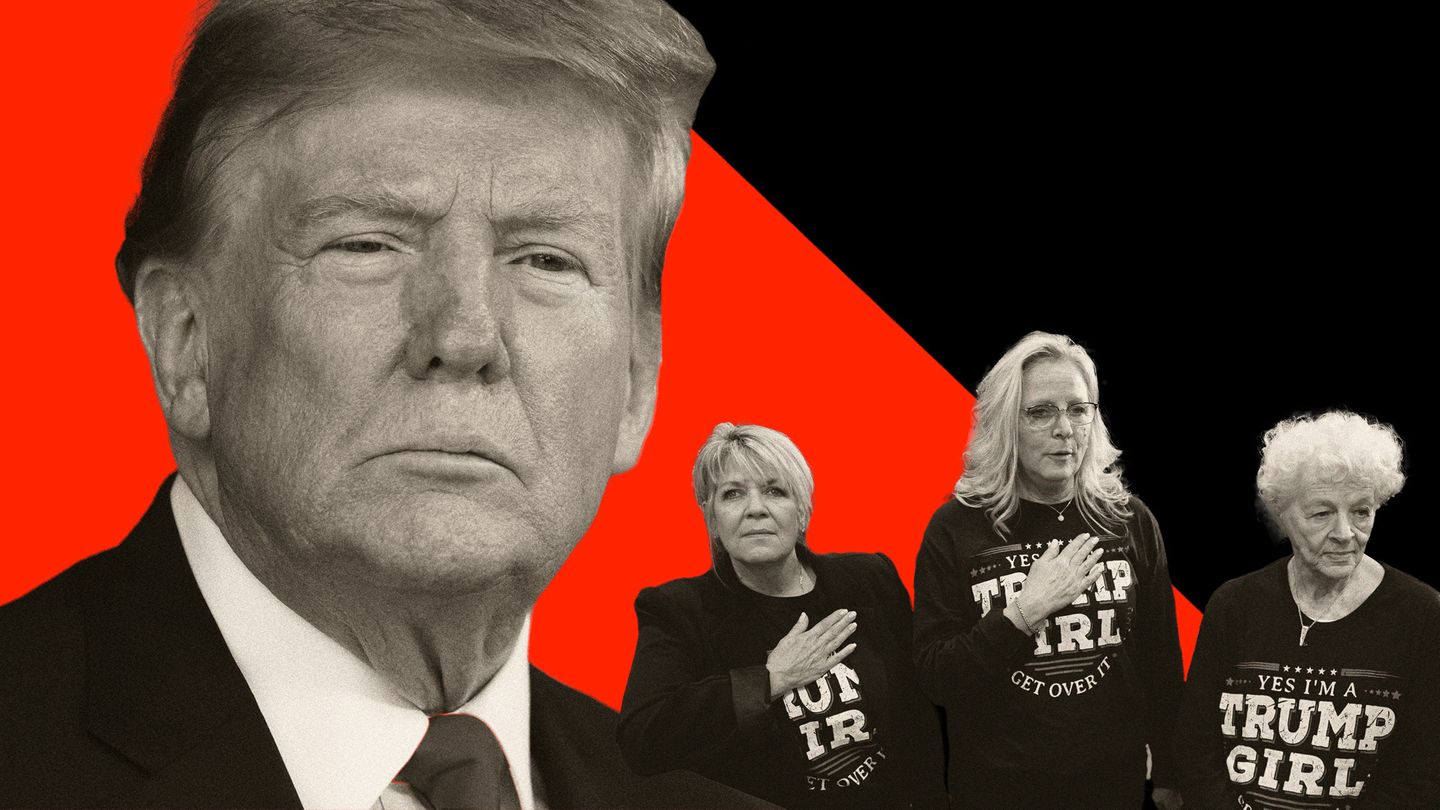 Collage zeigt Donald Trump und drei Trump Wählerinnen